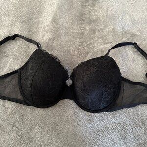 Victoria's Secret Black Lace Lined Demi Bra Underwire Women's 34 DDD 34F